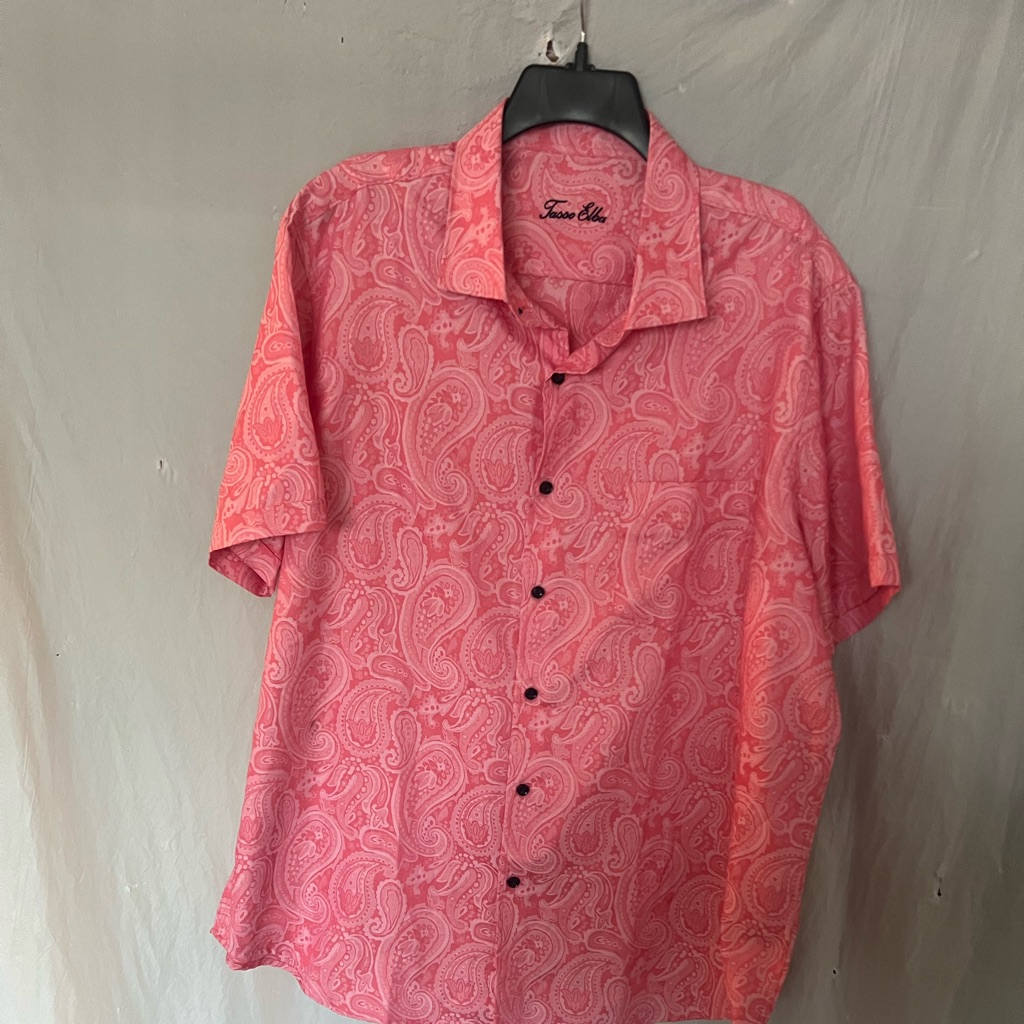 Tasso Elba Men Short Sleeve Button Up Pink Paisley Print Shirt Size Xxl 18-18.5